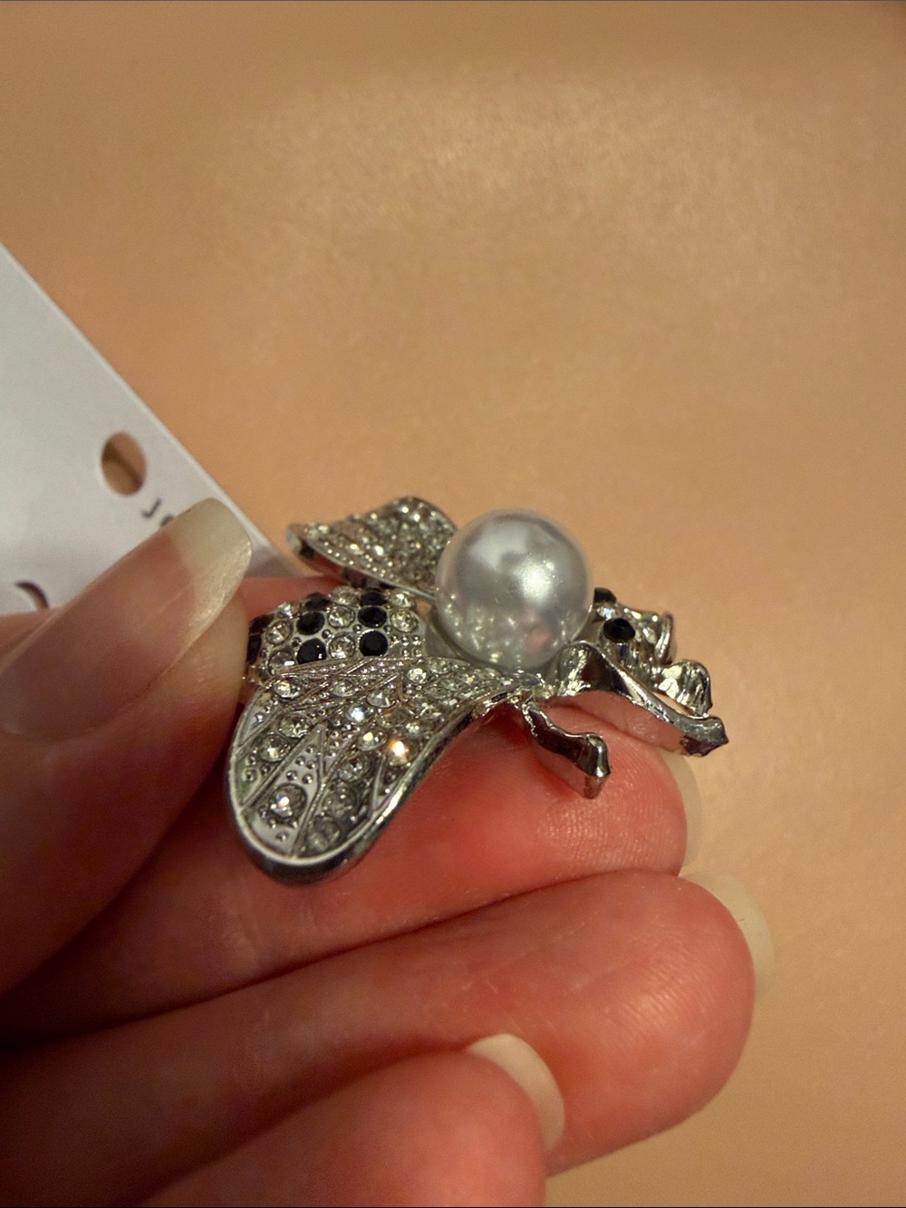 Silver Bee Brooch with Pearl Accent - Fashion Jewelry - Picture 3 of 6
